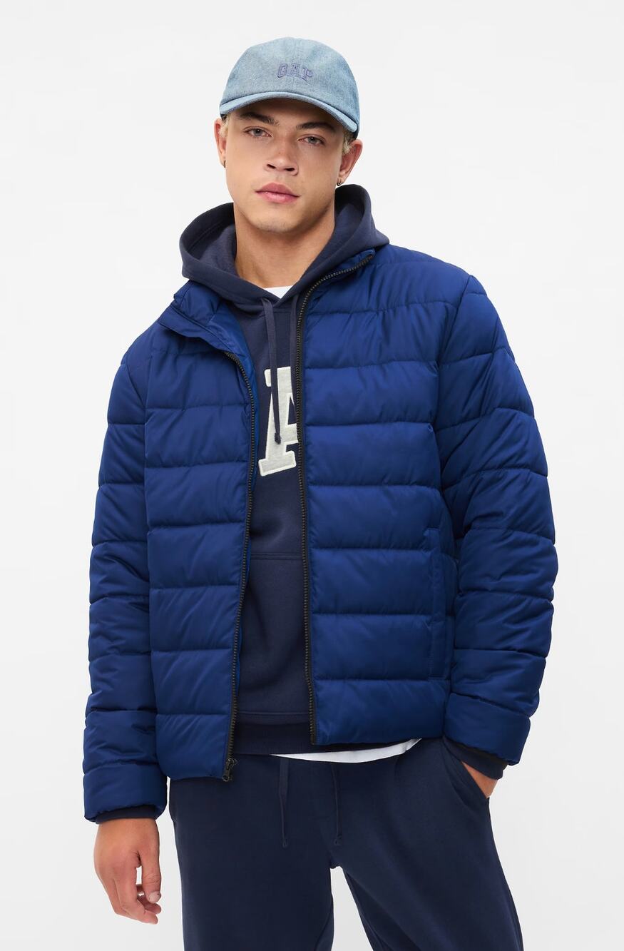 Gap Mens Cold Control Lightweight Zip Puffer Jacket Size Medium Bellwether Blue